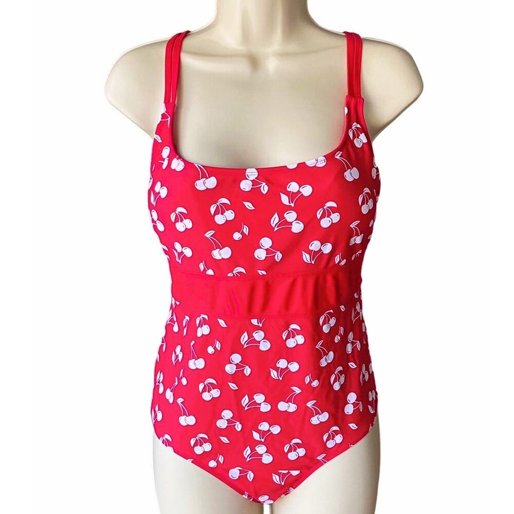 1 Piece CHERRIES Red & White Swimsuit Bathing Suit ~ Womens Size XL
